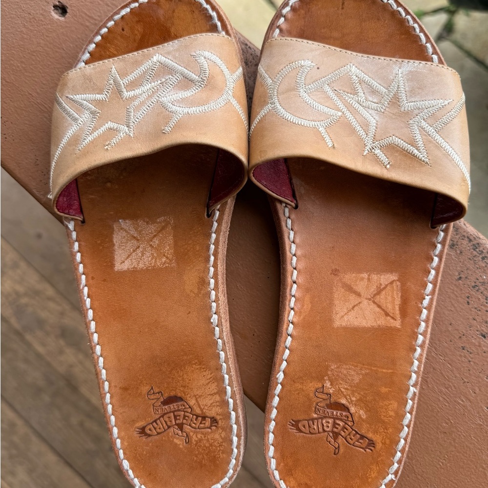 Freebird Tan Star Embroidered Sandals